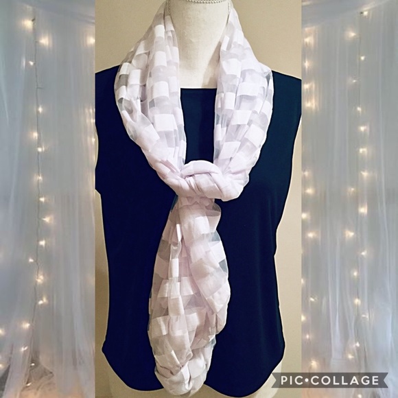 Infinity Sheer Striped White Scarf. - Picture 2 of 4
